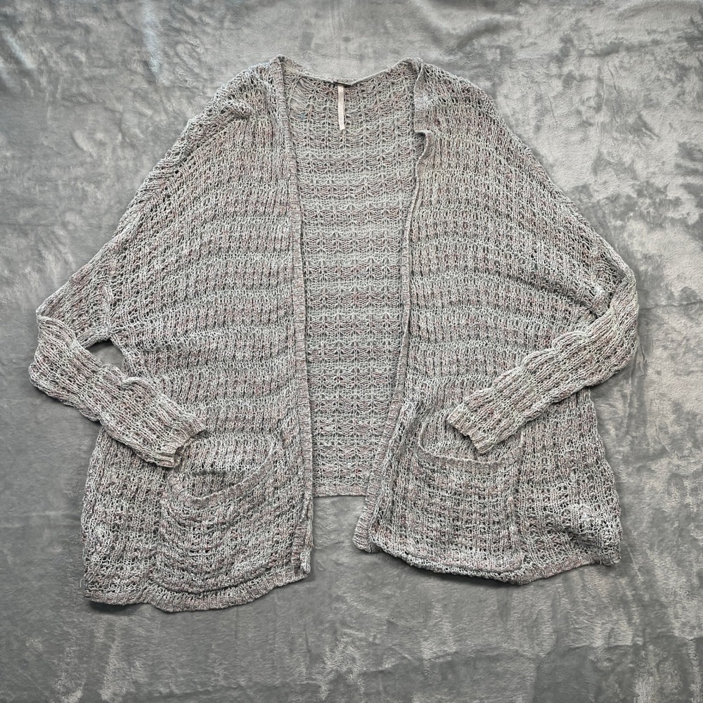 Free‎ People Cardigan Womens Grey Marled Open Knit Oversized Pockets XS